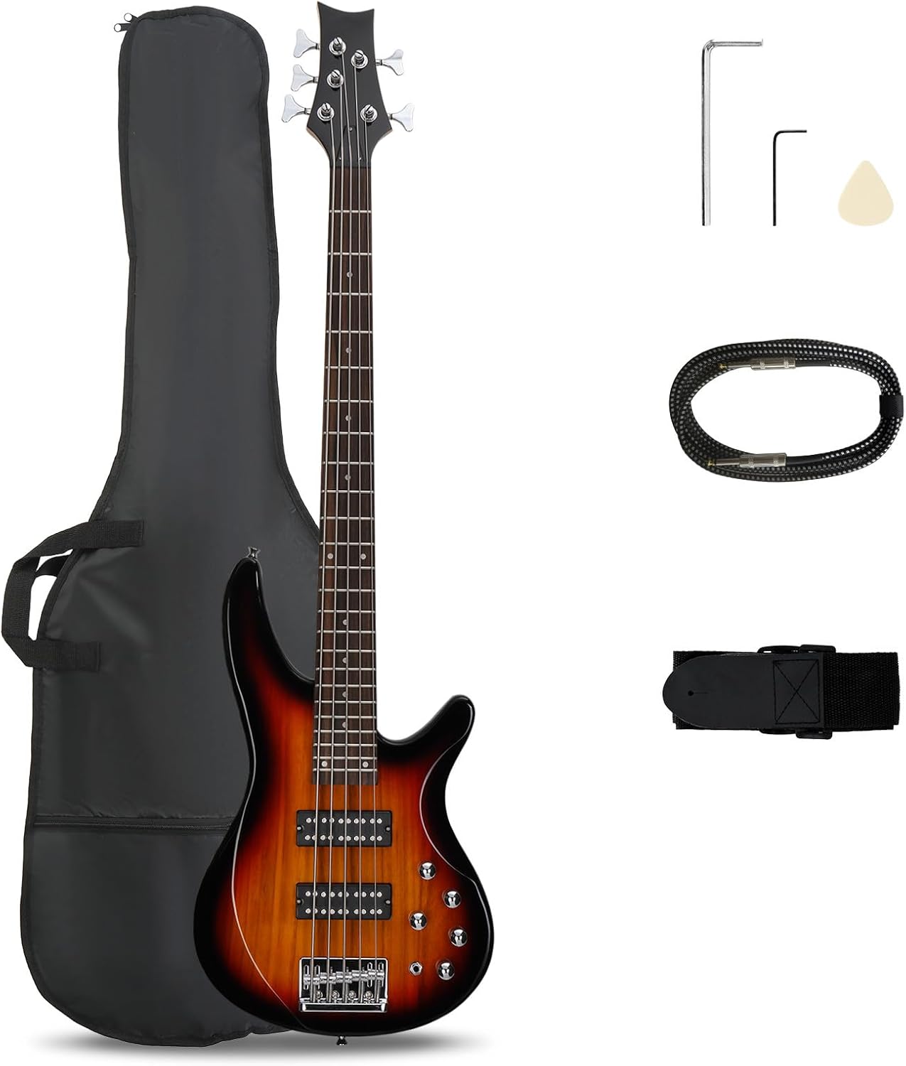 Power Tools Total - 5-snarige elektrische basgitaar, standaardformaat rechtshandig, palissander